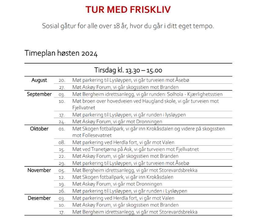 Timeplan høsten 2024